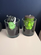 Frankenstein Monster And Bride 3D Candles  In Glass  Halloween Unlit
