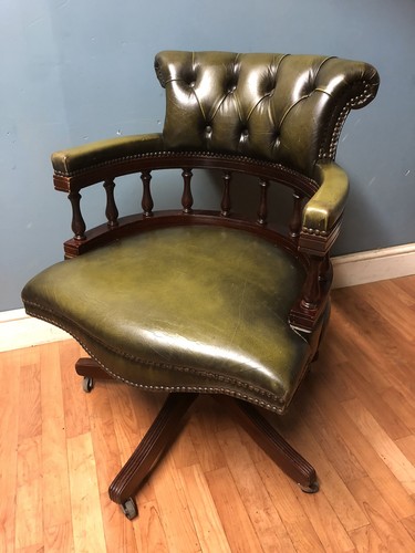 Green leather captains chair - green,
