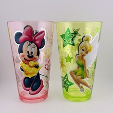Pair of Official Disney Minnie Mouse and Tinkerbell Plastic Tumbler Glasses Cups