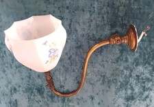 Wall Light Victorian Converted Brass Gas Wall Light Sconce Lamp & Glass Shade 