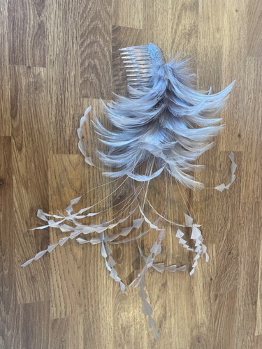 Taupe feather fascinator - fascinator, hair