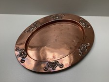 Art Nouveau Stylized Oval Solid Copper  Serving Tray / Dish