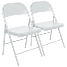 2x Matt White Metal Folding Chairs Space-Saving Foldable Office Dining Chair