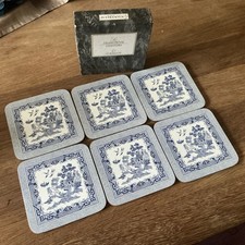 Cloverleaf set of six coasters Old Willows pattern  Vintage classic pattern box