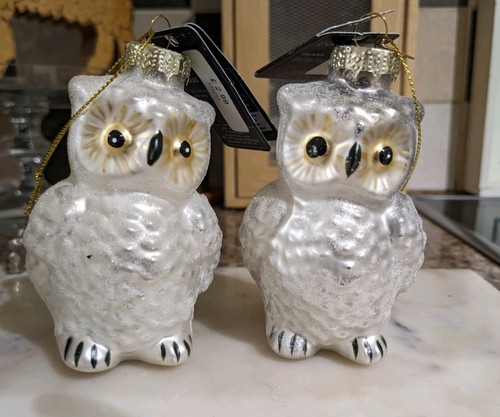 Pair white glass owl - of,