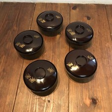 Japanese Lacquer Wooden Bowl with Lid Gold Pattern Traditional Celebration