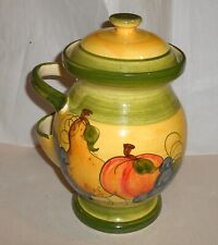 Large Hand Painted Fruit Design Fait Main French Pottery Lidded Jar