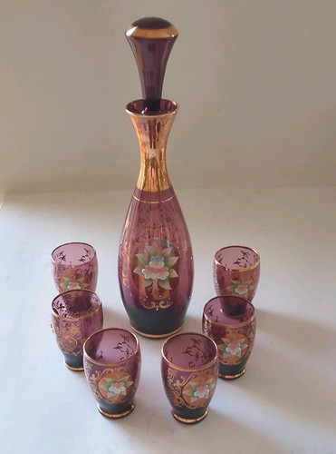 Bohemian purple glass decanter - bohemian,