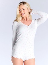 Boux Avenue Ribbed Playsuit Women's Floral & Bow Jumpsuit Ladies Cosy Sleepwear