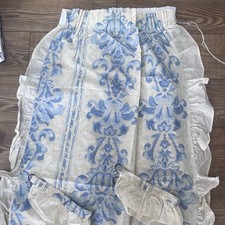 Vintage Birch Lemon Blue 90s Frilly Curtains Made In the UK  W 65.5” D54”