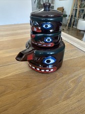 Vintage Tiki  Totem Pole Stackable Tiki Teapot, Creamer and Sugar Bowl.