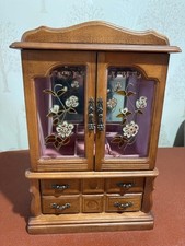 Vintage Wooden Jewellery Box Wardrobe Double Door  Drawers Large