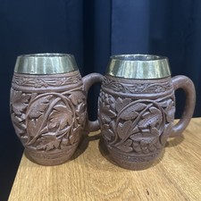 Hand carved wooden Tankards