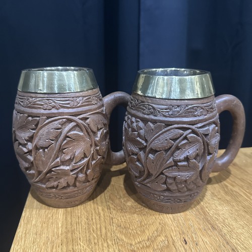 Hand carved wooden tankards - carved,