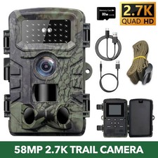 58MP Hunting Wildlife Camera 2.7K FHD Trail Camera Night Vision Motion 32GB Card