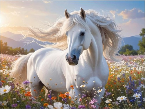 Tile mural white horse - tile,