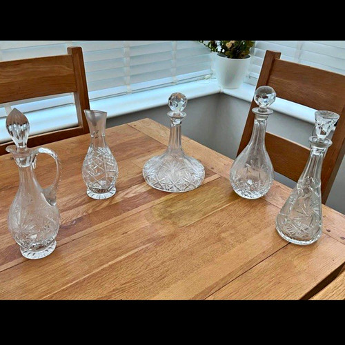 Clear cut glass decanter set - clear,
