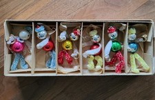 VINTAGE 1950's CHRISTMAS HANGING  ORNAMENTS x 6,  PIPE CLEANER & MERCURY GLASS