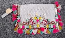 NEW Accessorize - Tassel Beaded Clutch Bag -  Gem & Shell Detail