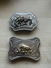 Ub79- 2x Vintage Horse Western Bucking Bronc Bronco Belt Buckles