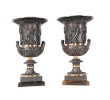 Pair Bronze Campana Urns