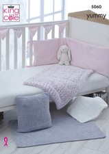 KING COLE 5060 Baby Cot Cover, Rug, Cushion, Bunting KNITTING PATTERN Yummy Yarn