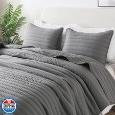 ROARINGWILD Dark Grey Twin Size Quilt Bedding Sets with Pillow Sh