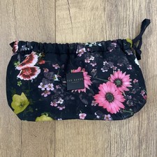 Ted Baker Drawstring Makeup Bag / Pouch - Black & Floral - New / No Tags