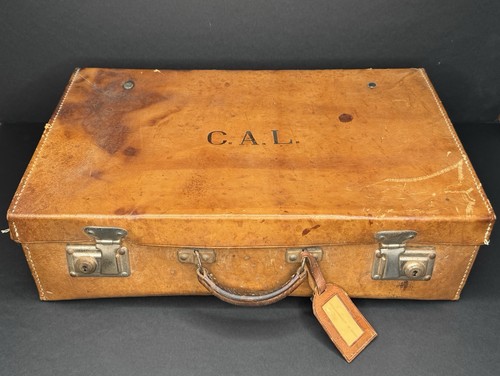 Vintage leather suitcase with - vintage,