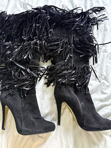 Womens black suede knee high - black,