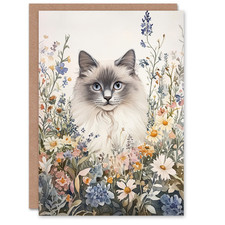 Pet Portrait in Spring Flowers Ragdoll Cat Lover Birthday Greeting Card