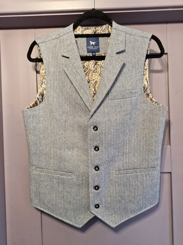 Blue herringbone tweed waiste - herringbone,