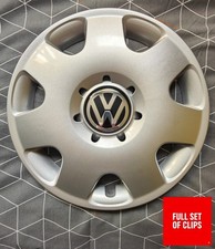 VW Polo Wheel Trim (ONE) 14 Inch Wheel Cover Original Part Full Set of Clips