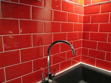 CUT SAMPLE Victorian Pillarbox Red Brick Bevelled Gloss Glaze Ceramic Wall Tiles