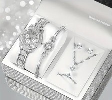 necklace, earings ring and bracelet set without box in silver colour