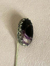 Antique Victorian Blue John Fluorite Oval Lapel Stick Pin Silver White Metal