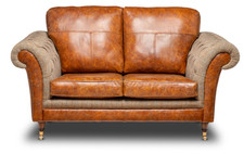 Chelsea Two Seater Sofa Vintage tan Leather and Harris tweed