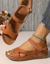 Women's Sandals, Open Toe  Shoes, Brown Color, Thick Sole  Sandals Size 4.5