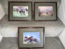 3 horse racing prints framed