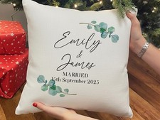 Personalised Wedding Cushion Denmary Gifts Linen Style 40x40cm Anniversary