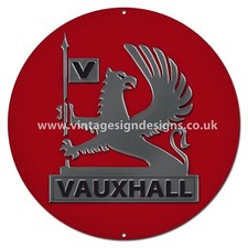 VAUXHALL 12" ROUND METAL SIGN. CLASSIC VAUXHALL GARAGE DECOR.