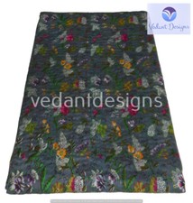 Green Kantha Quilt Floral