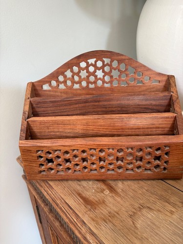Indian carved wood letter rack - indian,