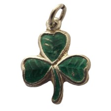 SHAMROCK 3 leaf clover vintage sterling silver green enamel charm Irish hmark