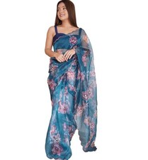 Organza Silk Saree, beautiful New Party wear indian women designer Sari