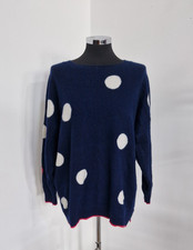 Next Navy Cashmere Jumper Size 22 Slits Relaxed Fit Cream Polka Dot Pure READ