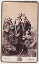Victorian photo girls with toy hoop & stick c 1880's Preston photographer 