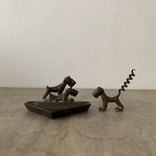 Antique Vintage Art Deco Box Terrier Scottie Dog Brass Pin Tray & Corkscrew Rare