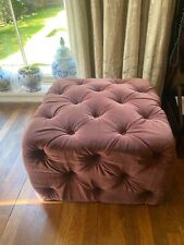 Cube Footstool Brown Velvet Ottoman Studded Chesterfield Foot Rest Seat Pouffe