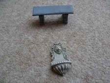 Dolls house grey stone design bench and small water fountain exterior vgc